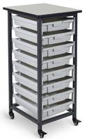 Luxor Gray Single Row Mobile Bin Storage Unit with Small Gray Bins, 17.125 x 20 x 37.5 inch Height
