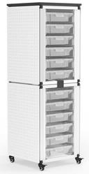 Luxor Black 2 Stacked Modules with 12 Small Bins Modular Classroom Storage Cabinet, 18.2 x 18.2 x 28.75 inch
