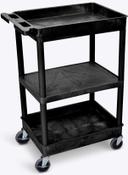 Luxor Black Top/Bottom Tub and Flat Middle Shelf Cart, 24 x 18 x 36.5 inch Height