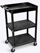 Luxor Black Tub Top and Flat Middle/Bottom Shelf Cart, 24 x 18 x 37.5 inch Height