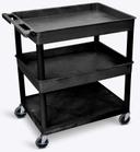 Luxor Black Large Tub Top/Middle and Flat Bottom Shelf Cart, 32 x 24 x 36.5 inch Height