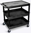 Luxor Black Large Flat Top and Tub Middle/Bottom Shelf Cart, 32 x 24 x 35.25 inch Height