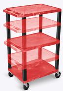 Luxor Red Multi-Height 3 Shelves AV Cart with Electric Assembly and Black Legs, 24 x 18 x 16 to 42 inch Height