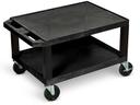 Luxor Black AV Cart with Two Shelves and Black Legs, 24 x 18 x 16 inch Height