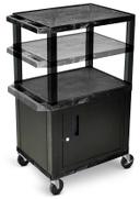 Luxor Black Multi-Height 3 Shelves Cabinet AV Cart with Electric Assembly and Black Legs, 24 x 18 x 24.5 to 42 inch Height