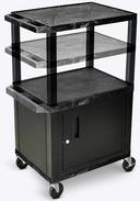 Luxor Black Multi-Height 3 Shelves Cabinet AV Cart with Electric Assembly and Black Legs, 24 x 18 x 24.5 to 42 inch Height
