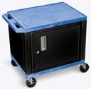 Luxor Blue Cabinet AV Cart with 2 Shelves Cab and Black Legs, 24 x 18 x 24.5 inch Height