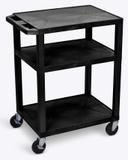 Luxor Black AV Cart with Three Shelves and Black Legs, 24 x 18 x 34 inch Height