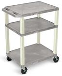 Luxor Gray AV Cart with Three Shelves and Putty Legs, 24 x 18 x 34 inch Height