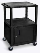Luxor Black 3 Shelves Cabinet AV Cart with Electric Assembly and Black Legs, 24 x 18 x 42.5 inch Height
