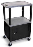 Luxor Gray Cabinet AV Cart with 3 Shelves and Black Legs, 24 x 18 x 42.5 inch Height