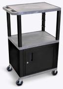 Luxor Gray 3 Shelves Cabinet AV Cart with Electric Assembly and Black Legs, 24 x 18 x 42.5 inch Height