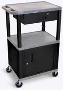 Luxor Gray 3 Shelves Cabinet Drawer AV Cart with Electric Assembly and Black Legs, 24 x 18 x 42.5 inch Height