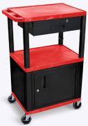 Luxor Red 3 Shelves Cabinet Drawer AV Cart with Electric Assembly and Black Legs, 24 x 18 x 42.5 inch Height