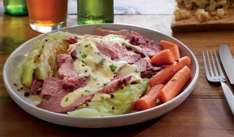 Sliced Corned Beef with Creamed Cabbage Sauce