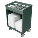 Cambro Granite Green Tray and Silverware Cart with Pan and Vinyl Cover, 32 3/8 x 21 1/4 x 45 1/2 inch.