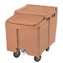 Cambro Standard Height Coffee Beige Slidinglid Ice Caddy with Swivel and Fixed Caster, 125 Pound Capacity