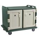Cambro Granite Green Low Profile Double Door Double Compartment 20 Tray Meal Delivery Cart, 48 1/2 x 44 x 32 1/2 inch.