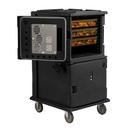 Cambro 110 Voltage Black 2 Compartment Hot Holding Insulated Ultra Camcart with Heavy Duty Casters, 28 3/4 x 54 1/8 x 33 3/8 inch.