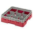 Cambro Camrack Polypropylene Rose Red Full Size 9 Compartment Glass Rack, 3 5/8 inch -- 5 per case.