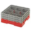 Cambro Camrack Polypropylene Rose Red Full Size 9 Compartment Glass Rack, 6 7/8 inch -- 3 per case.