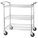 Winco Chrome Plated Double Handle 3 Tier Wire Shelving Cart with Brake, 18 x 36 inch.