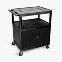 Luxor Black Cabinet AV Cart with Three Shelves, 32 x 24 x 40.25 inch
