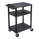 Luxor Black Three Shelves Electric AV Cart, 24 x 18 x 34 inch Height