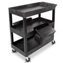 Luxor Black Plastic Three Shelves Utility Tub Cart with Outrigger Utility Cart Bins, 24 x 18 inch Shelf