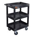 Luxor Black Heavy Duty Three Shelves Plastic Utility Cart, 24 x 18 inch Shelf