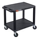 Luxor Black AV Cart with Two Shelves and Black Legs, 24 x 18 x 24.5 inch Height