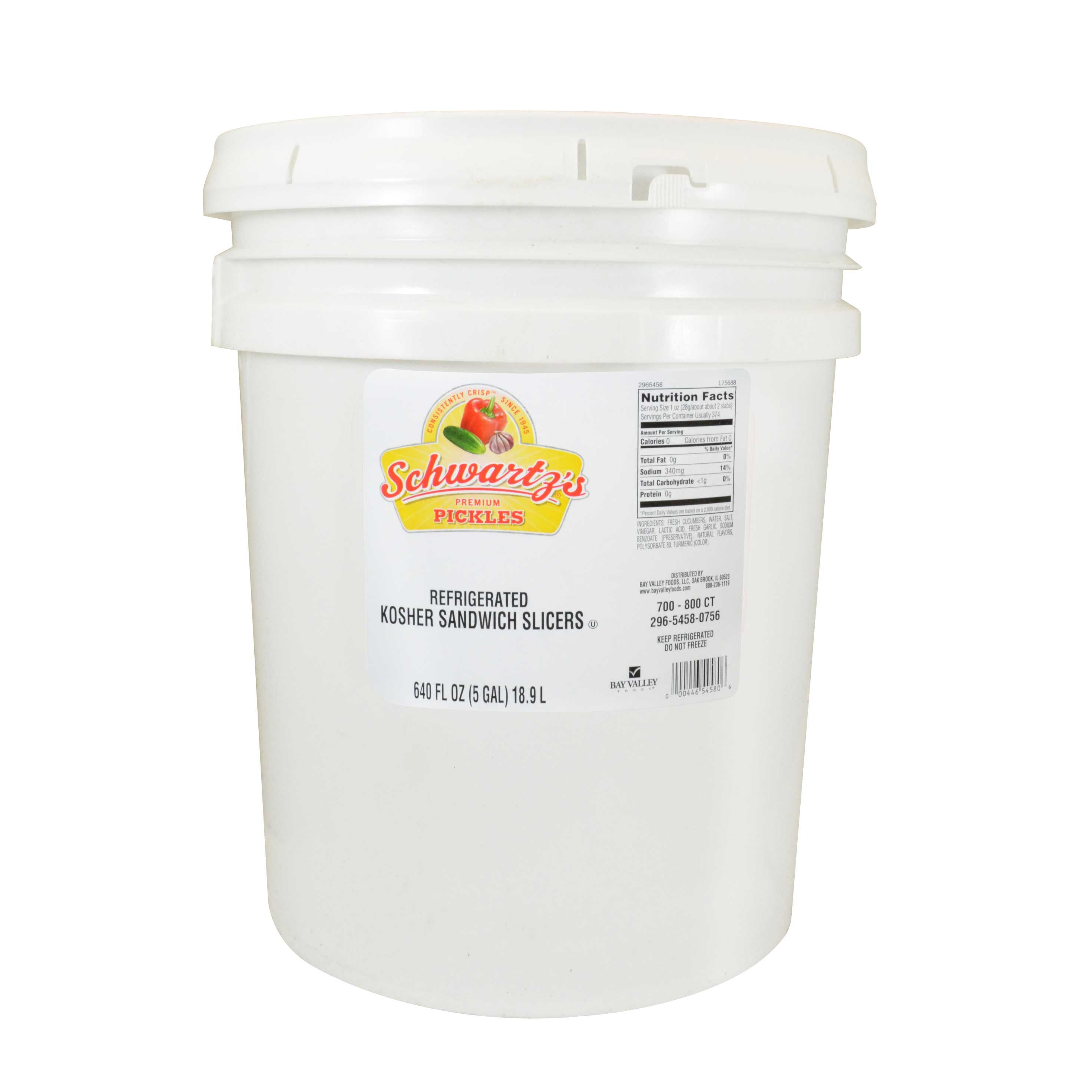 Schwartz's 458 Kosher Sandwich Slice Pickle, 5 Gallon