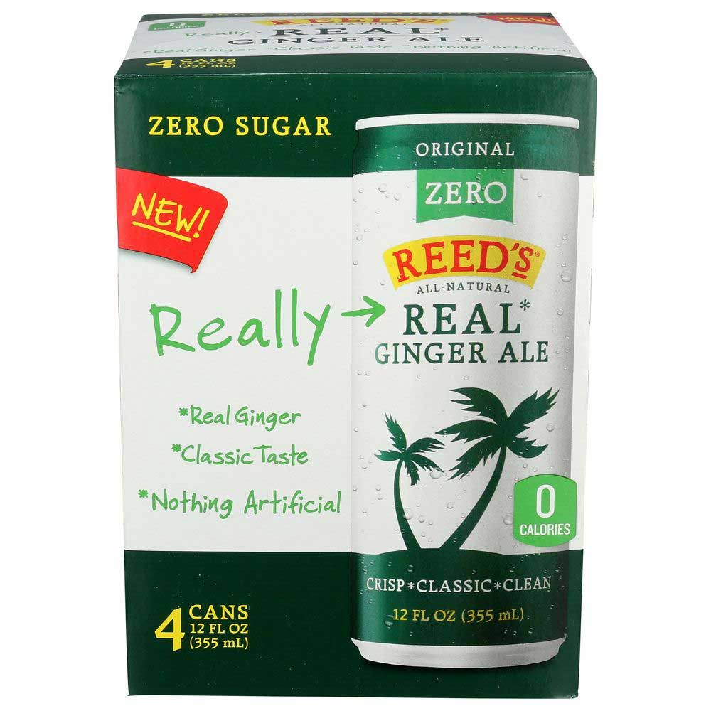 Reed's Real Ginger Ale Zero Sugar Soda, 12 Fluid Ounce Sleek Can -- 24 Per Case