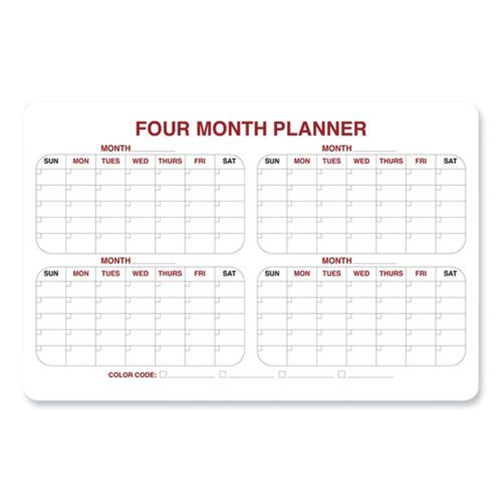 Ghent White Red Black Surface 4 Month Whiteboard Calendar With Radius Corners, 36 X 24 Inch