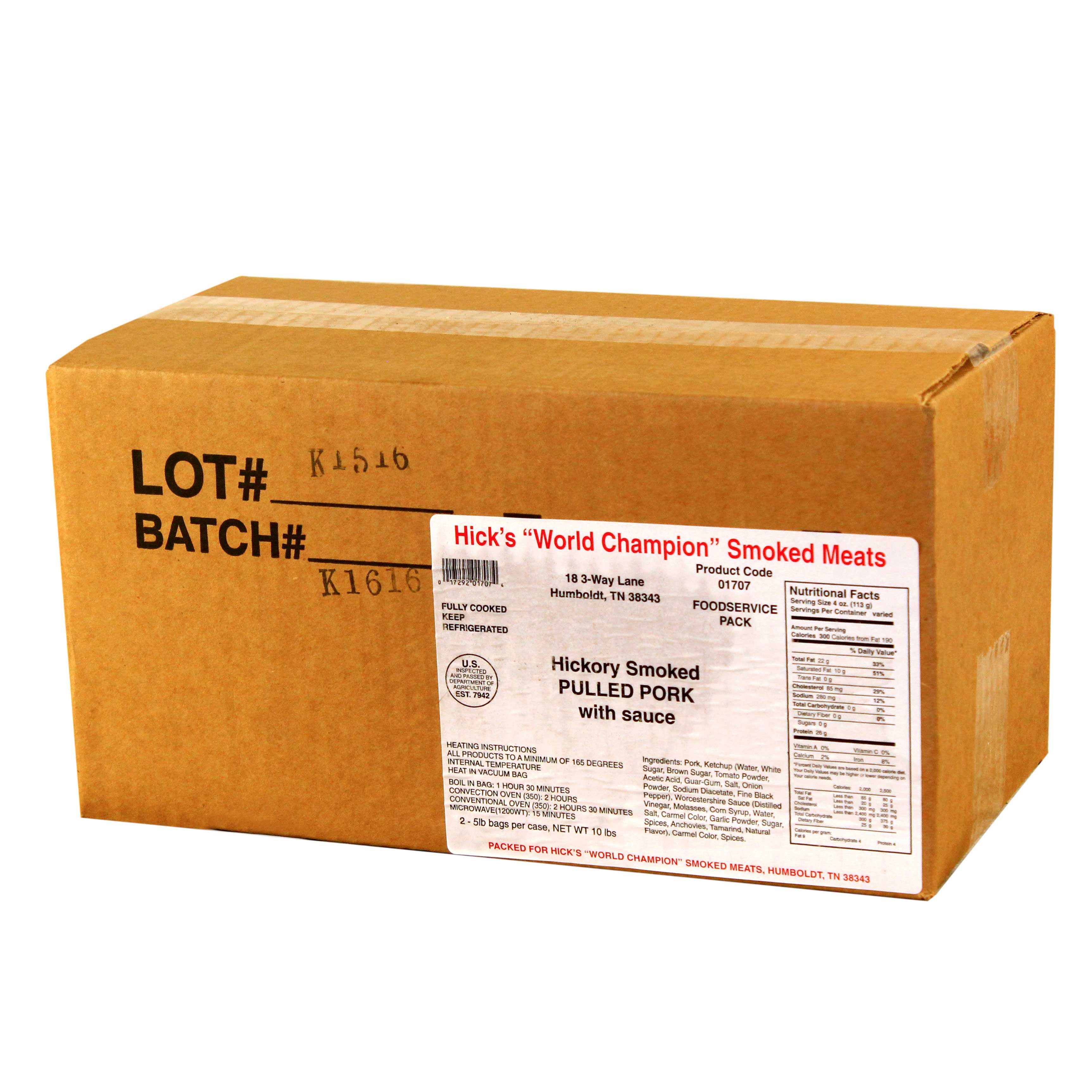 Hick's Hickory Smoked Boneless Pulled Pork With Sauce, 5 Pound -- 2 Per Case