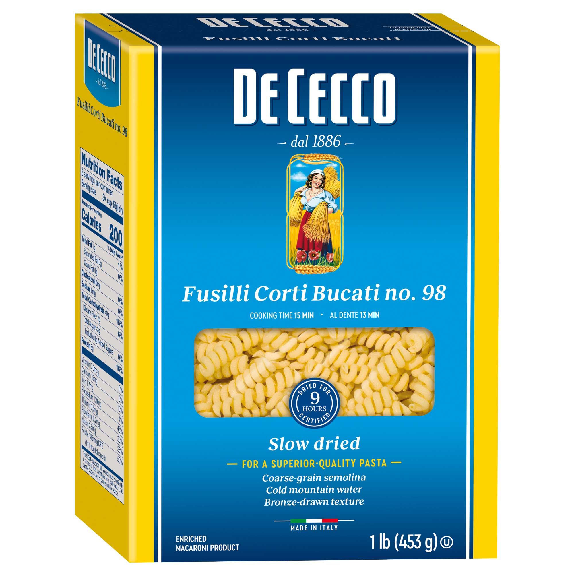 De Cecco Enriched Macaroni Fusilli Corti Bucati, 1 Pound -- 12 Per Case