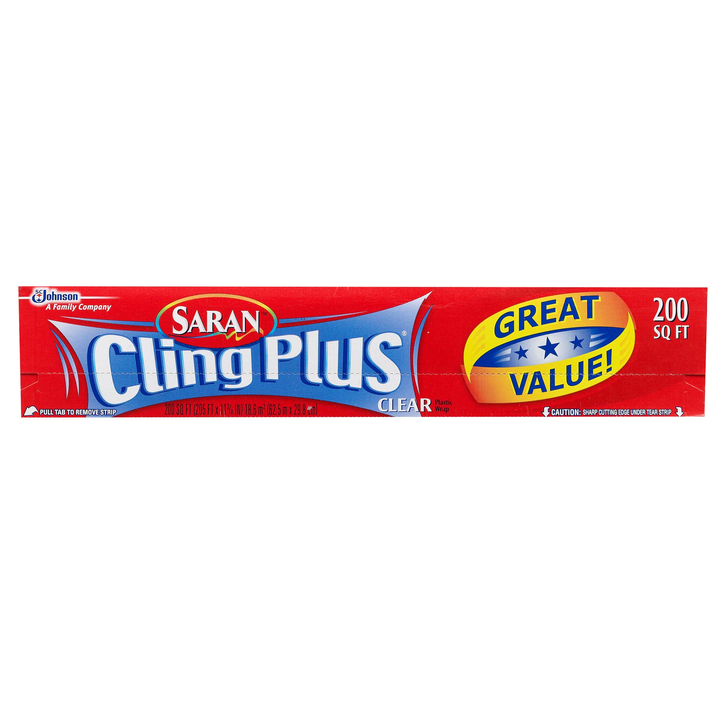 Saran Cling Plus Clear Plastic Wrap, 200 Square Foot -- 12 Per Case