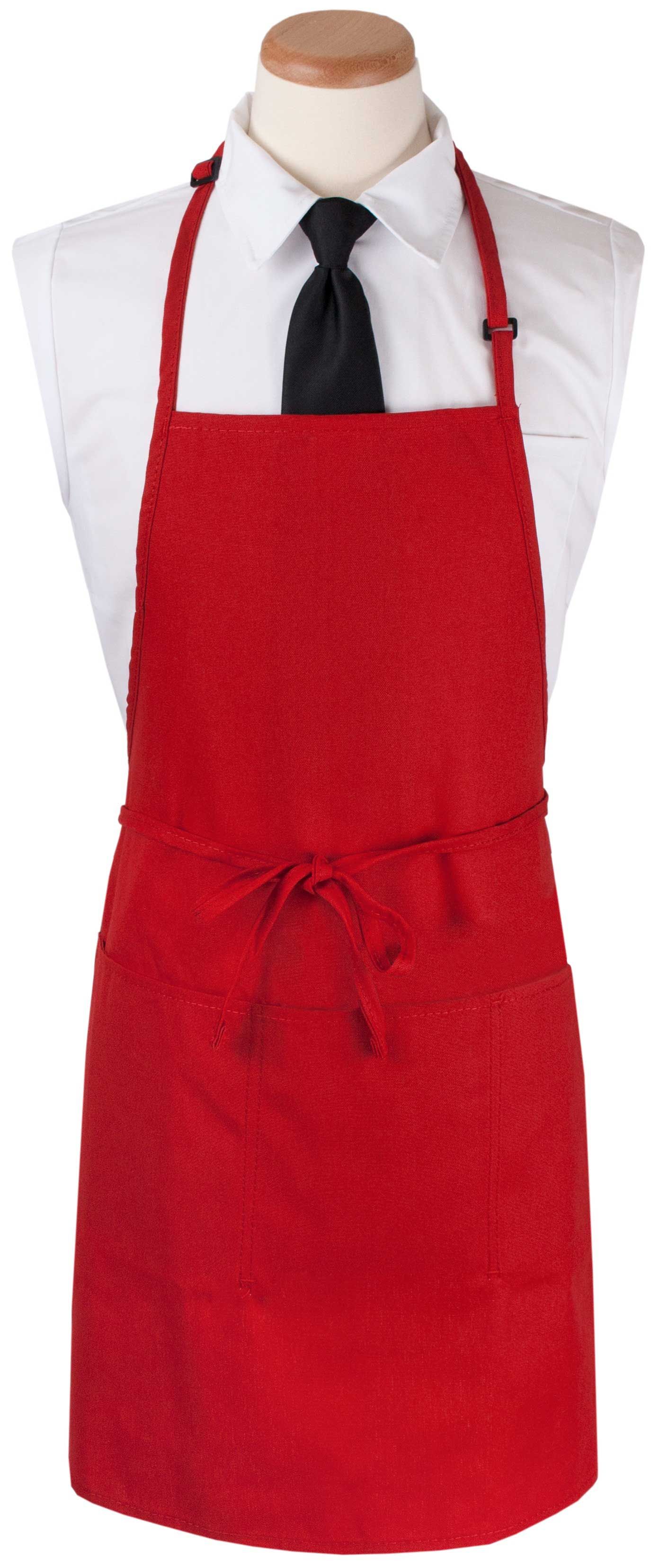 Chef's Line Red Extra Long 3 Pockets Bib Apron