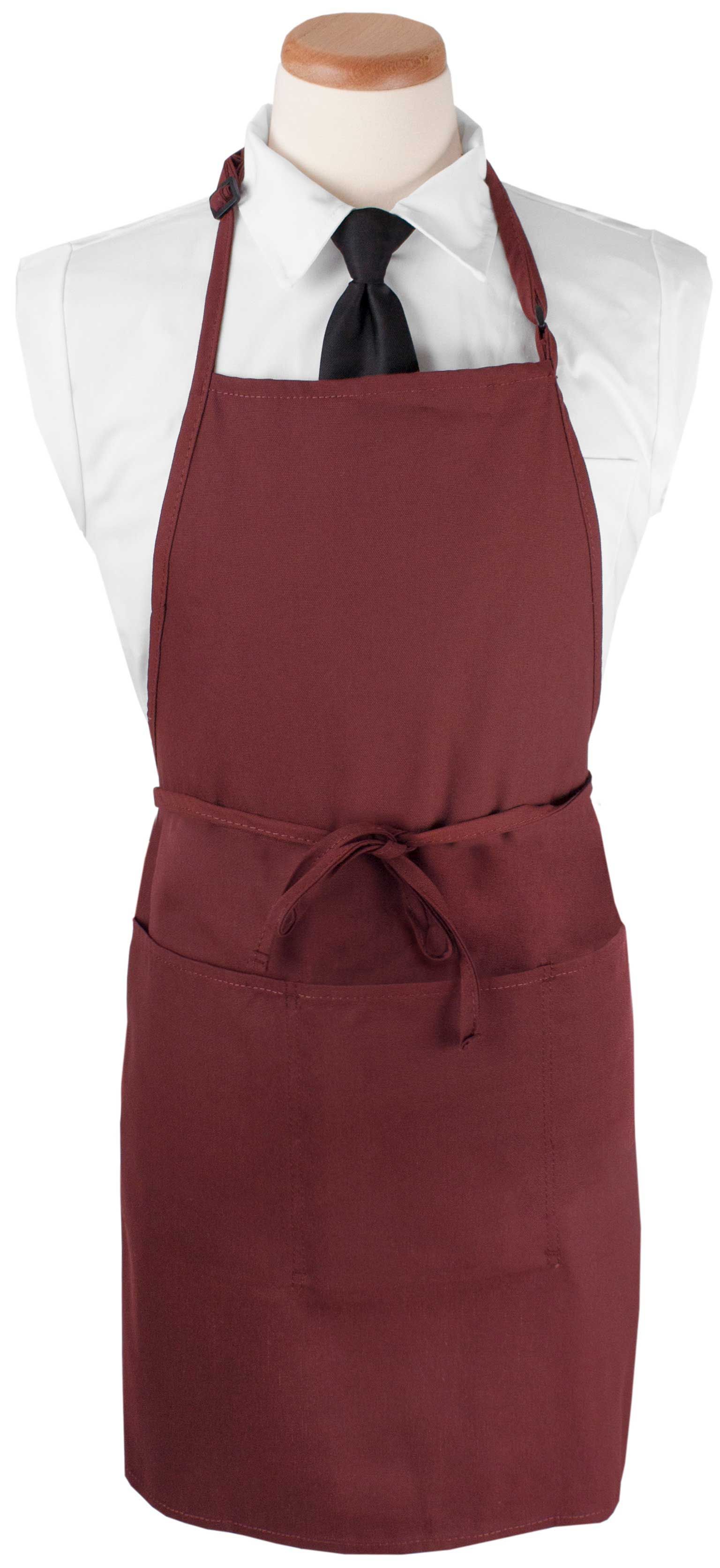 Chef's Line Burgundy Extra Long 3 Pockets Bib Apron