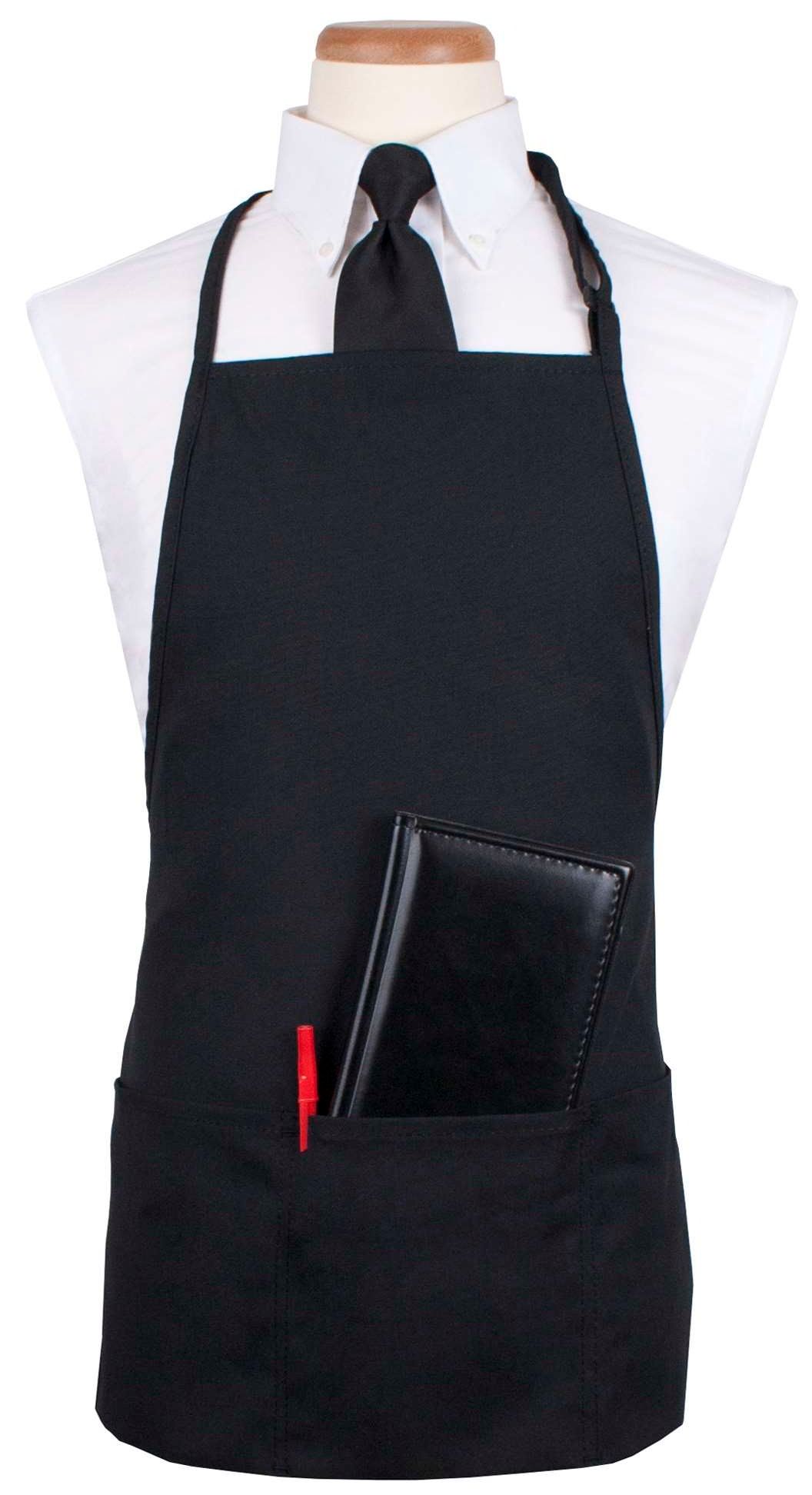 Chef Revival Black 3 Pockets Plus Pen Pocket Bib Apron -- 24 Per Case