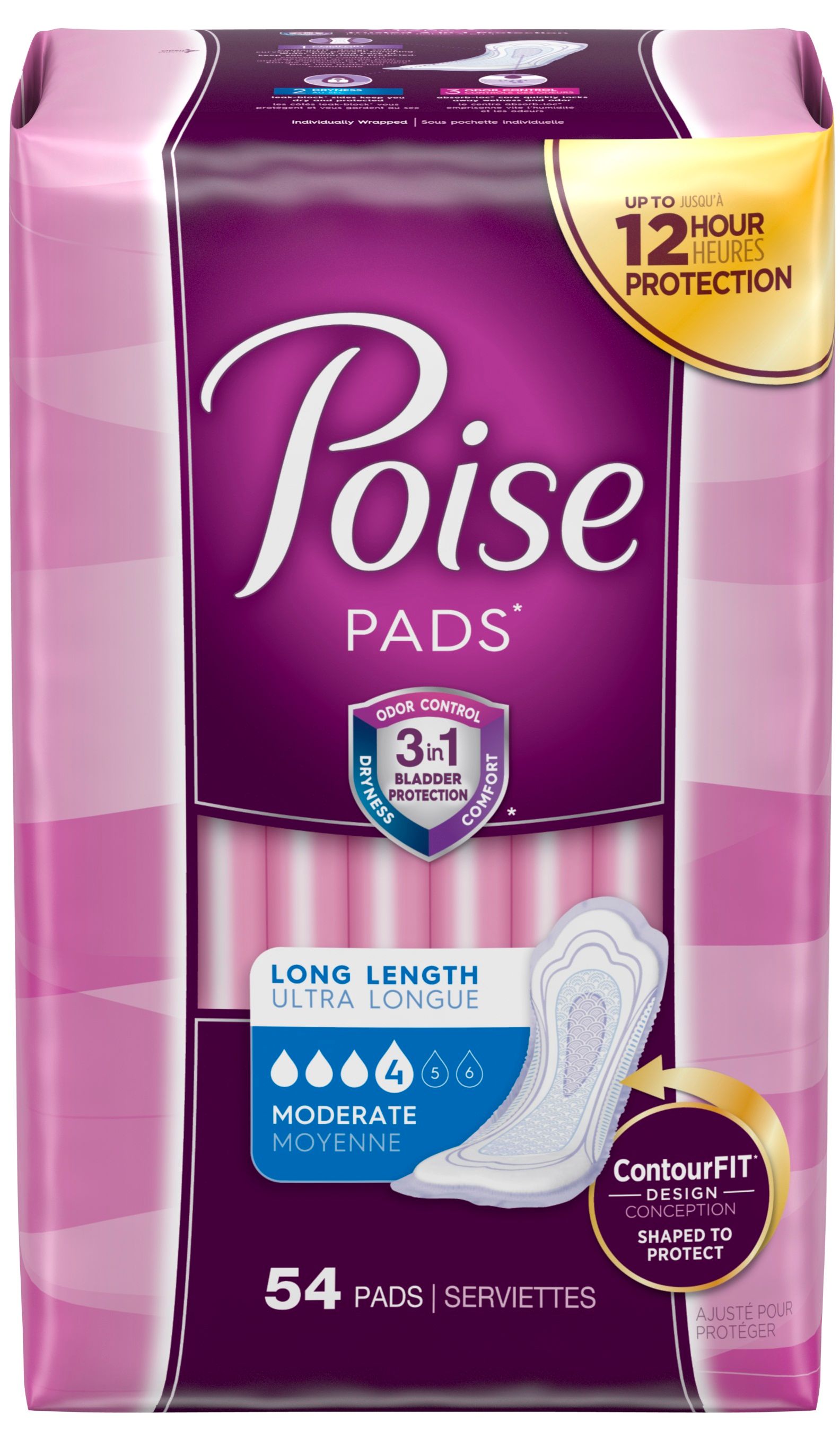 Poise Moderate Long Pads, 54 Count -- 2 Per Case