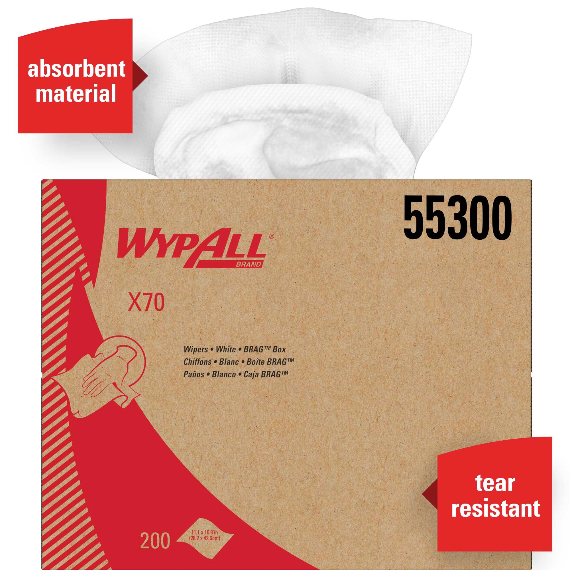 Wypall Brag Box White X70 Extended Use Reusable Cloth, 200 Count