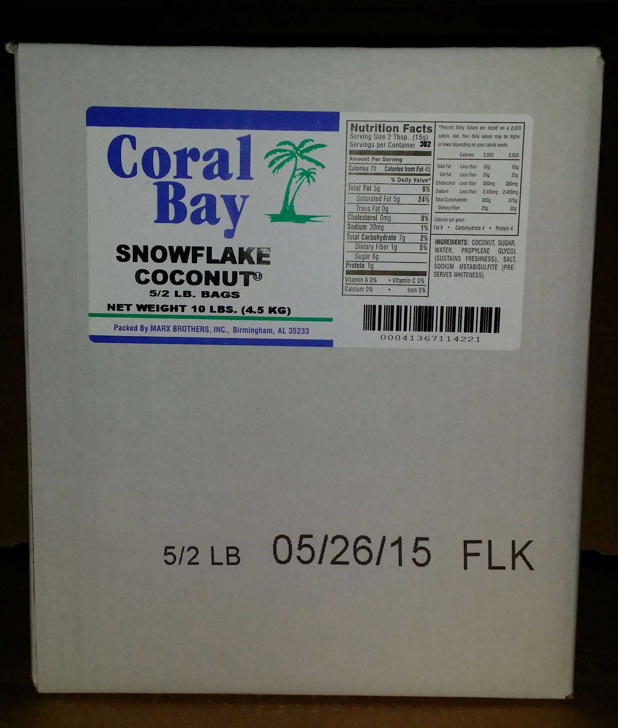 Coral Bay Coconut Coral Snowflake, 2 Pound -- 5 Per Case