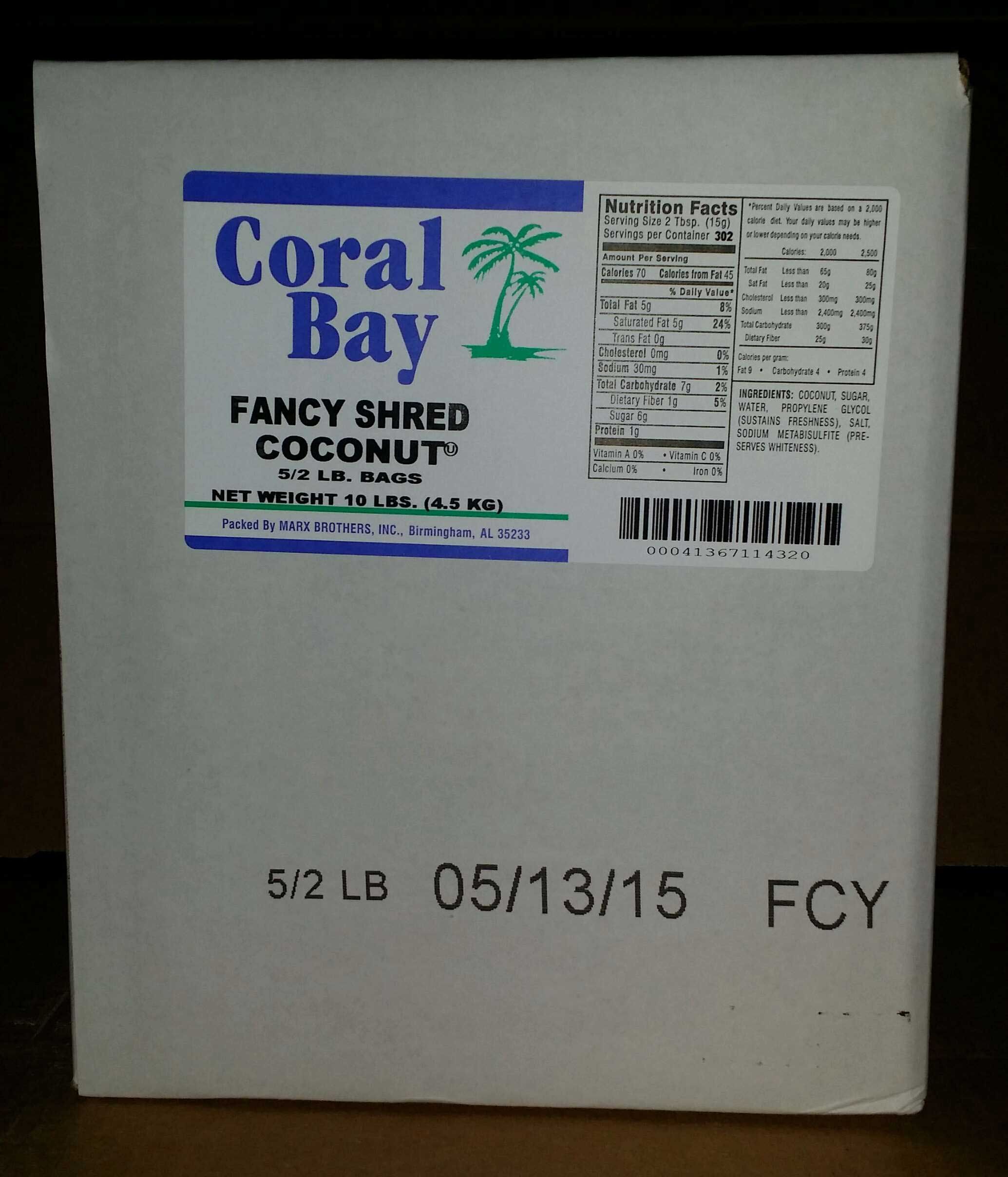Coral Bay Fancy Long Shredded Coconut, 2 Pound -- 5 Per Case
