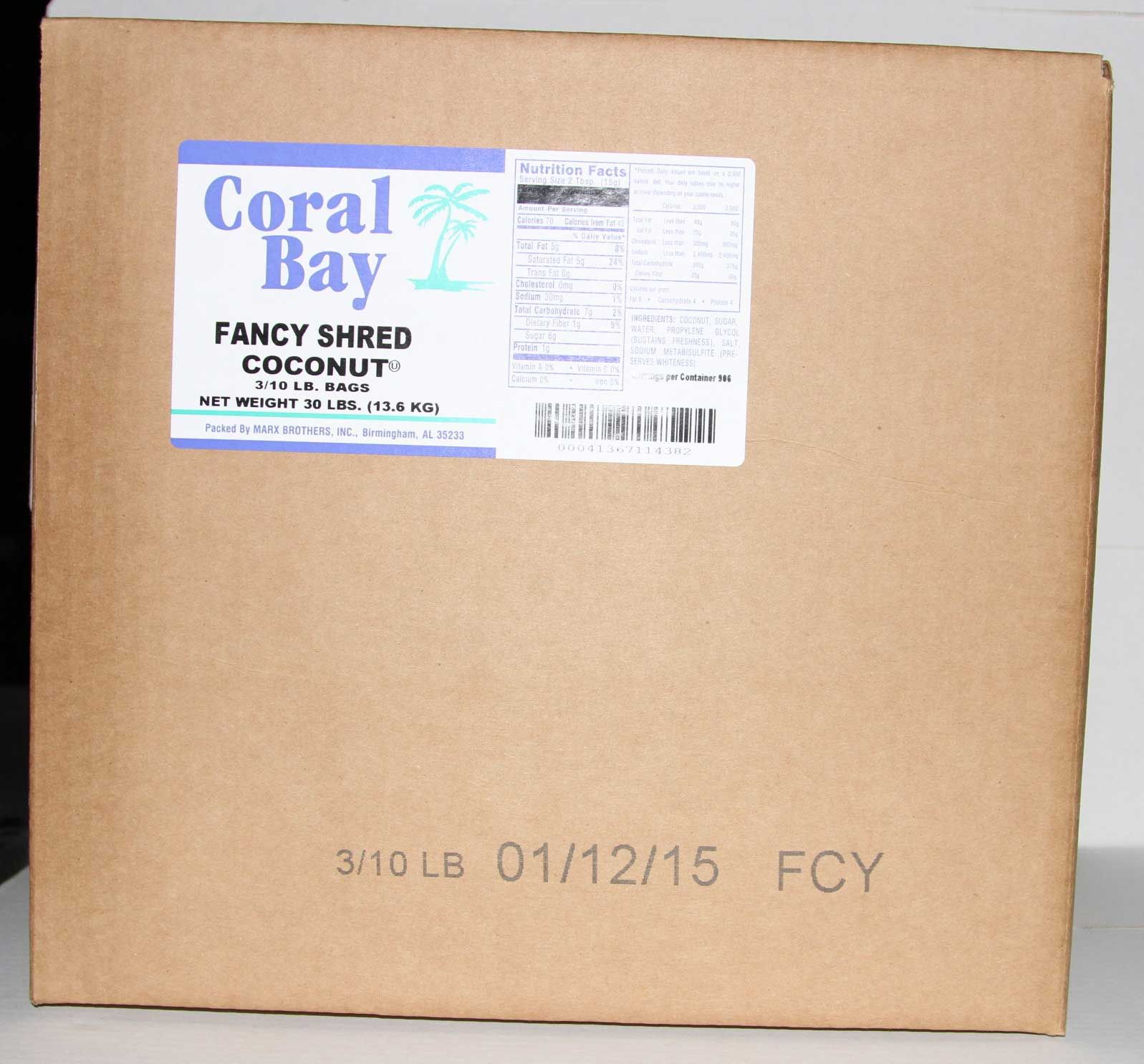 Coral Bay Fancy Shred Coconut, 10 Pound -- 3 Per Case