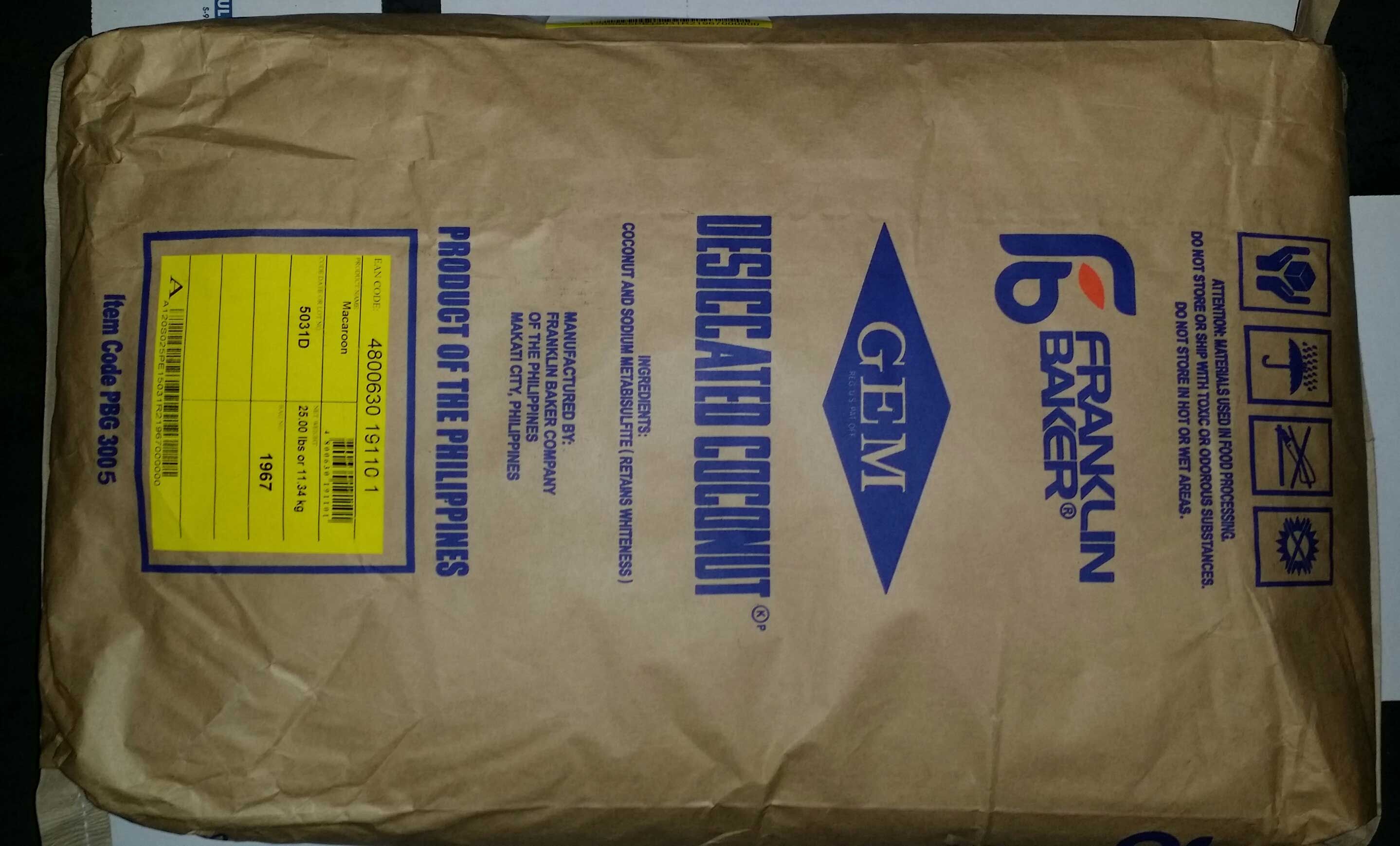 Marx Brothers Coconut Macaroon Unsweetened Desiccated, 25 Pound