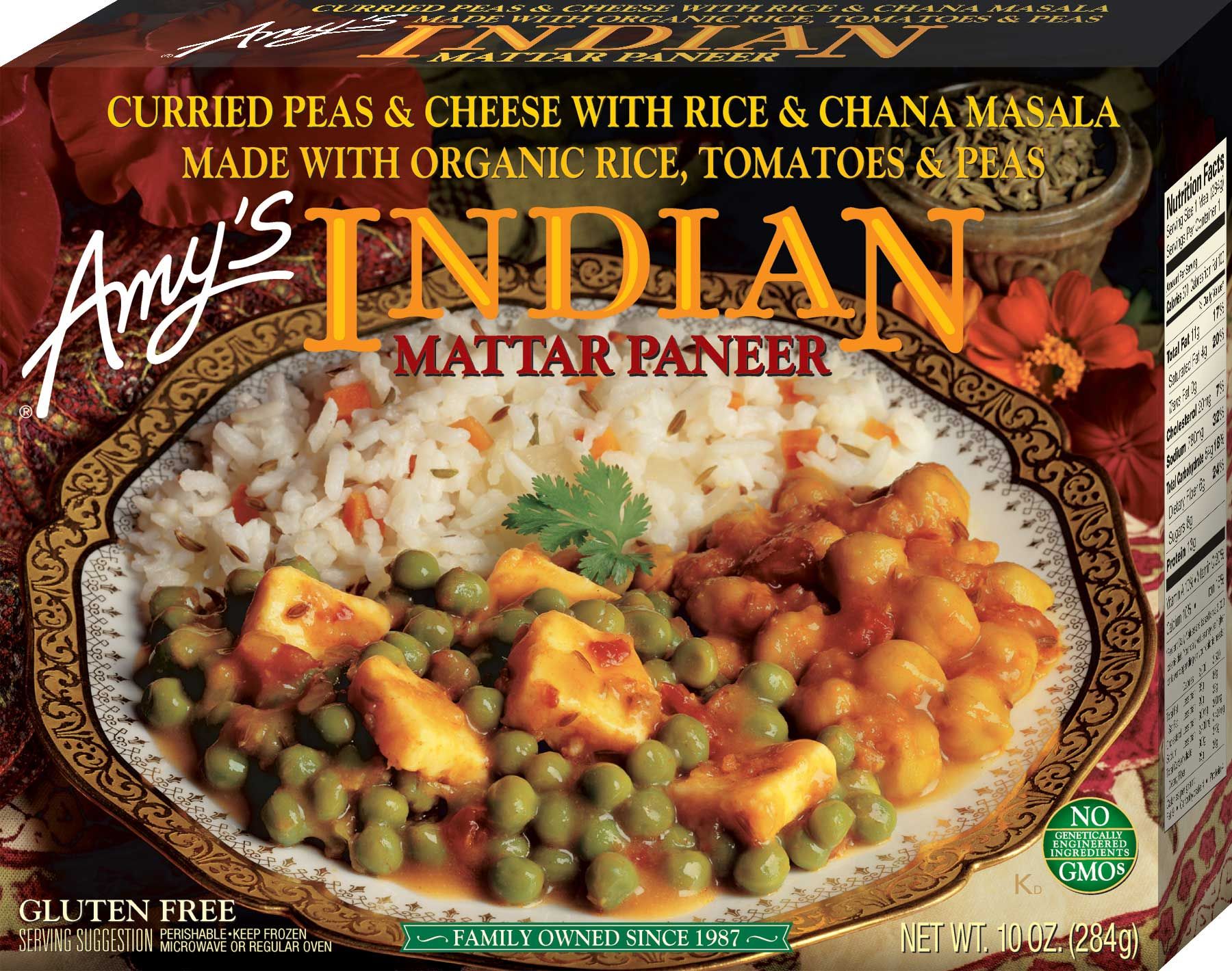 Amy's Organic Indian Mattar Paneer Whole Meal, 10 Ounce -- 12 Per Case