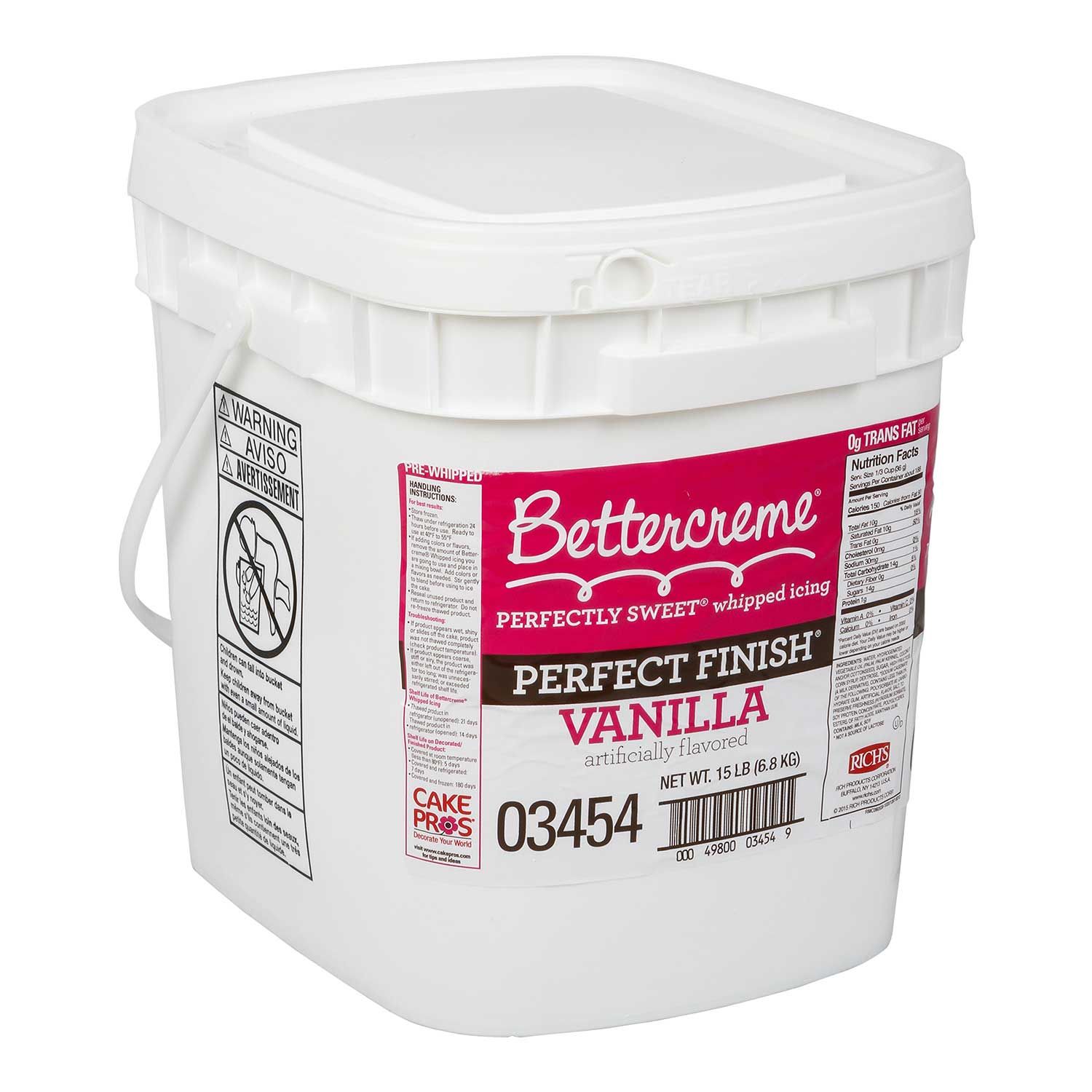 Rich's Bettercreme Pre Whipped Perfect Finish Vanilla Icing And Filling, 15 Pound