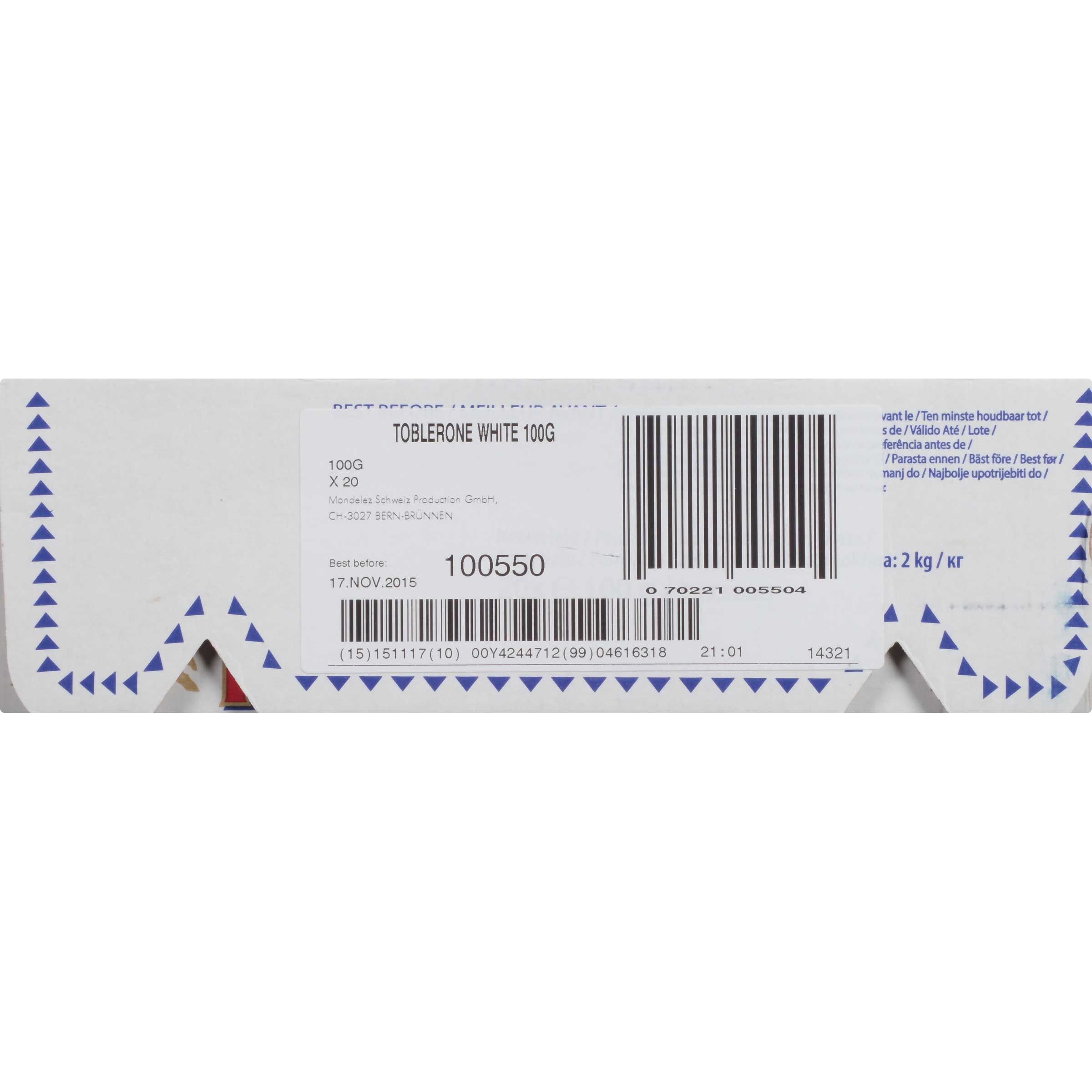 Toblerone White Chocolate Candy Bar, 3.52 Ounce -- 80 Per Case