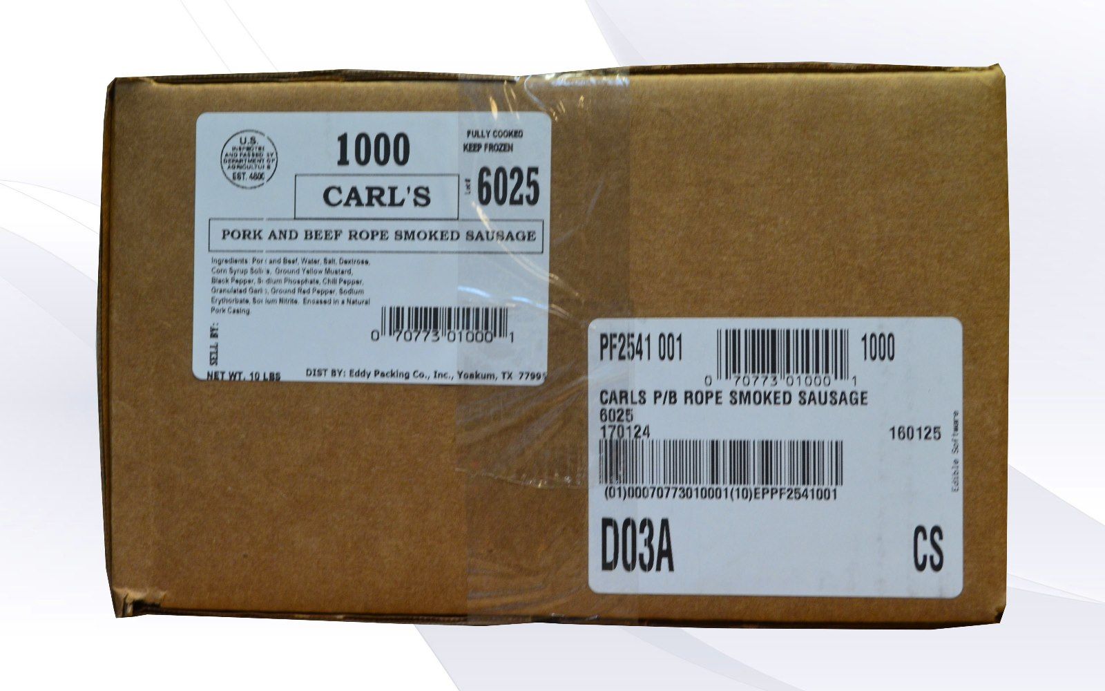 Carl's Pork And Beef Smoked Sausage Rope, 10 Pound